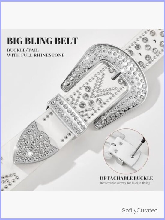 Western Cowboy Rhinestone Studded Leather Belt Unisex Waist Belt for Jeans main image 6